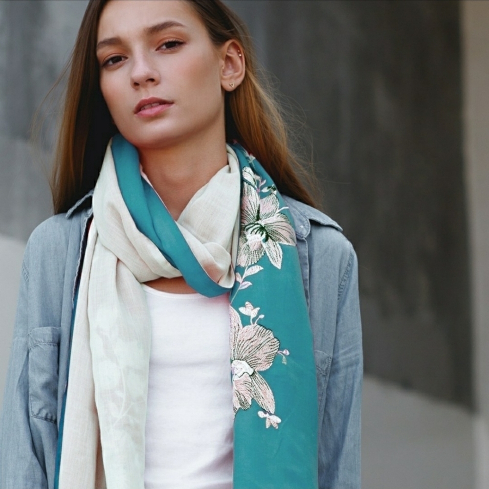 Ladies embroidered bohemian floral scarf - Picture 2 of 6